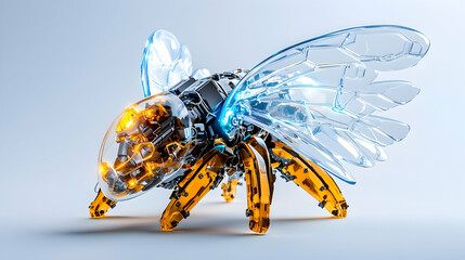 Poster - A futuristic robotic bee designed for advanced surveillance and data collection. It could be used for environmental monitoring or scientific research purposes.