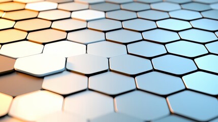 Poster - Close up of a white hexagonal pattern. The pattern is made up of many small hexagons, and the overall effect is very geometric and modern. The image has a clean and minimalist feel