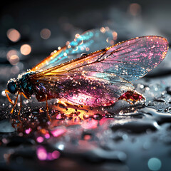 Poster - A stunning close-up of a dragonfly with vibrant wings. Perfect for fantasy art or digital design elements. Use as a wallpaper or social media post.