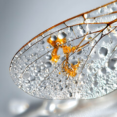 Poster - Close-up macro shot of a delicate insect wing covered in water droplets. Beautiful textures and details perfect for nature or science presentations.