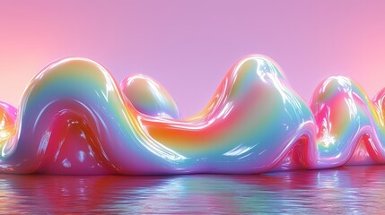 Poster - Colorful, rainbow-colored wave of liquid is floating on the surface of a body of water