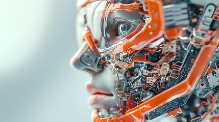 Poster - An artistic fusion of human features with technological components. This image sparks curiosity about the integration of humanity and innovation. It is suitable for futuristic themes.