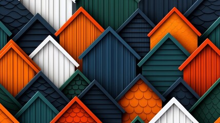 Fototapete - Colorful array of houses with different colored roofs. The houses are arranged in a way that creates a sense of depth and dimension. The colors of the roofs create a vibrant