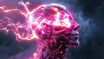 Wall Mural - Lightning, flames and smoke in human body. Convergence of nature with humanity