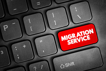 migration service text button on keyboard, concept background