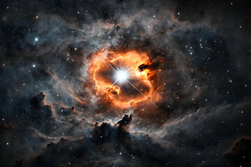 Poster - A vibrant nebula with a bright star at its center. The image showcases celestial gas and dust. Use it as a space themed background for a website or presentation.