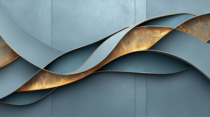 Poster - Gold and blue wave with a gold trim. The wave is made of paper and has a gold trim