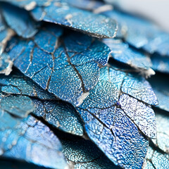 Leinwandbilder - Close-up of iridescent blue scales resembling dragon armor. Ideal for fantasy art cosplay or unique textured backgrounds or digital art.