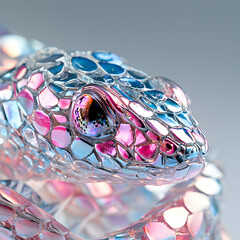 Poster - A mesmerizing iridescent snake detailed with shimmering scales. Use it as a futuristic art piece or unique digital design.