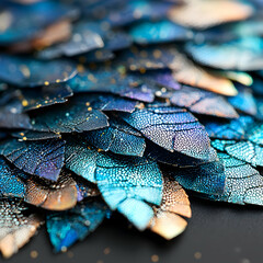 Poster - Vibrant iridescent scales display captivating blue hues. This image is great for fantasy art character design or textured background applications.