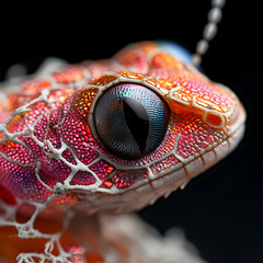 Poster - A close-up view of a colorful gecko eye showcasing intricate details. Use this as inspiration for fantasy art or nature-themed projects.