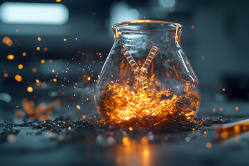 Fototapete - A glowing glass vessel filled with fiery material. Suggests energy storage or a futuristic laboratory experiment. Great for sci-fi concepts and technology themes.