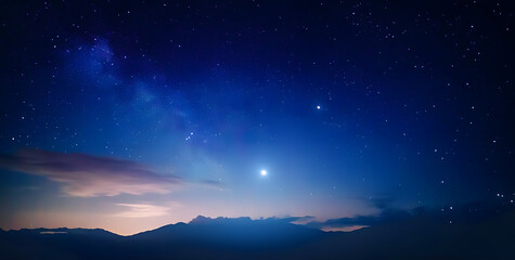 Wall Mural - panorama blue night sky milky way and star on dark background.universe filled, nebula and galaxy wit