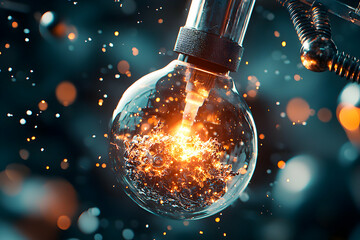 Poster - A glowing orb showcases the essence of innovation. Use this image to represent scientific progress technological advancement and creative sparks in any project.