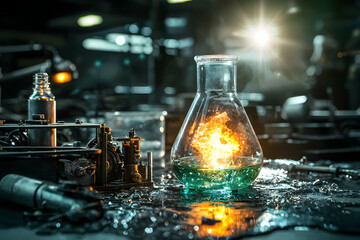 Poster - a lab flask with glowing substance inside. great for fantasy science fiction or futuristic themes. u