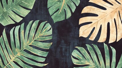 Poster - Painting of a leafy green plant with a brownish tint. The leaves are large and spread out, creating a sense of depth and movement. The overall mood of the painting is serene and calming