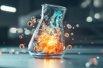 Poster - A stunning depiction of chemical reactions within a flask ideal for educational resources or scientific presentations. It could be used for science books or science themed websites.