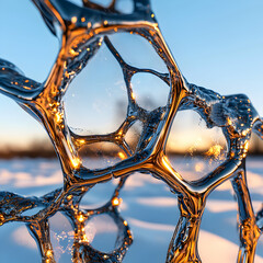Leinwandbilder - A stunning icy structure with a golden glow against a winter backdrop. Great for science concepts or abstract art. Consider a science poster.