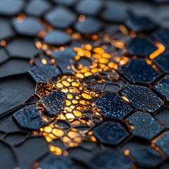 Leinwandbilder - Abstract hexagonal design with glowing energy. Suggests technology or futuristic art. Great for backgrounds and digital art projects.