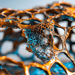 Fototapete - Intricate abstract structure featuring a combination of gold and blue hues. Suggests applications in art design architectural models and decorative elements