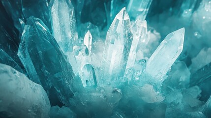 Poster - Ethereal teal and white crystal formations evoke frozen wings or delicate petals. Ideal for backgrounds, textures, or artistic inspiration.