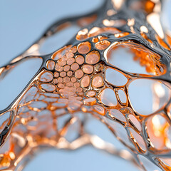 Fototapete - Abstract organic form with cellular structure in bronze and dark grey hues. Suggests complex interconnectedness and could be used for futuristic art or architectural design.