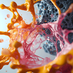 Leinwandbilder - Abstract macro image of liquids with dynamic shapes and colors. Great for science art or medical visualizations. Use it for website backgrounds or creative projects.