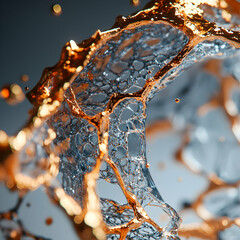 Leinwandbilder - Abstract macro shot showcasing fluid dynamics with gold and blue elements. A creative visual ideal for advertising or artistic projects.