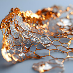 Leinwandbilder - A close-up of delicate golden honeycomb-like structures. This image could be used in abstract art design or for representing fragility and beauty in nature.