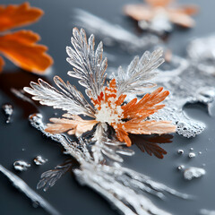 Poster - A close-up of ice crystals with orange petals. Perfect for science projects educational materials and decorative art prints. Visuals for chemistry concepts.