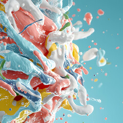 Poster - Colorful fluid splashes with vibrant hues. Perfect for modern art graphic design or product promotions. Add a playful touch for creative projects.