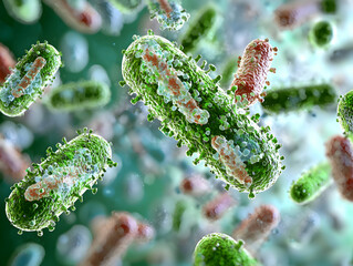 Poster - a detailed artistic rendering of microscopic viruses. could be used in educational materials medical