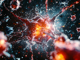 Poster - abstract cellular structure image shows a vibrant glowing core radiating outward creating a dynamic 