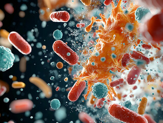Poster - microscopic view of bacteria and viruses. use this image for educational medical content or scientif
