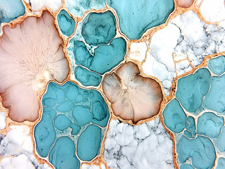 Poster - Abstract art displaying a mosaic of pastel colors and natural textures. Ideal for unique home decor like wall art or fabric designs.