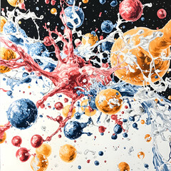 Poster - Abstract art with spheres and splatters. Great for science themed projects or as decorative wall art. Use for digital graphics.