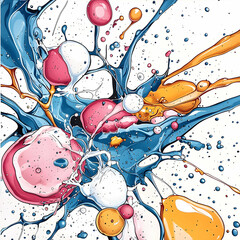 Poster - Abstract explosion art featuring dynamic blue orange and pink splashes. Use this for vibrant poster design or creative website backgrounds.