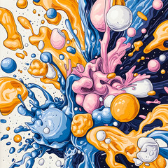 Poster - Abstract colorful splash art perfect for vibrant posters. Use it for unique website backgrounds or eye-catching graphics for playful designs.