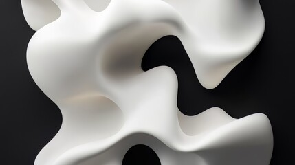 Aufkleber - White sculpture with a black background. The sculpture is abstract and has a lot of curves. It looks like a wave or a spiral