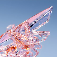 Poster - Abstract close-up of fractured glass. Ideal for artistic wallpapers or graphic design backgrounds. Aesthetically pleasing with geometric shapes and a soft pink hue.