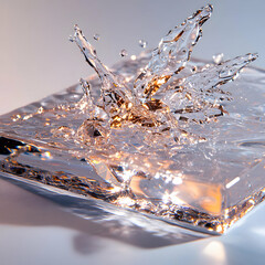 Poster - A stunning image of water splashing creating a crystalline structure. Perfect for illustrating purity refreshment or as a visually appealing artistic print.