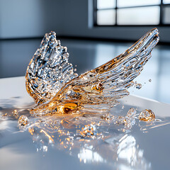 Poster - A stunning depiction of a liquid sculpture resembling wings. Ideal for promotional material highlighting fluidity and design. Offers a dynamic aesthetic.