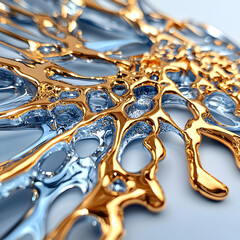 Poster - Abstract fluid art with golden and blue tones. Ideal for decorative prints or website backgrounds. Evokes elegance and a sense of fluidity and luxury.