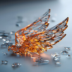 Poster - A stunning sculpture of a broken bird with wings made of translucent glass. A symbol of fragility and freedom. Ideal for artistic prints or desktop wallpapers.