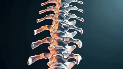 Poster - 4K close-up of a human spine highlighting vertebrae and intervertebral discs against a dark backdrop for medical and educational use