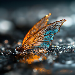 Poster - A close-up shows delicate butterfly wings illuminated with sparkling light. Perfect for artistic projects that need an ethereal touch or a sense of fragility.