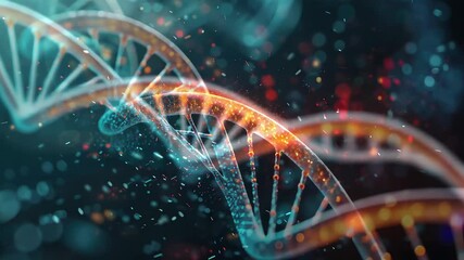 Poster - Scientific exploration of DNA structure with vibrant colors and sparkling effects in a 4k resolution background