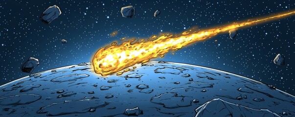 Wall Mural - an outer space scene featuring a galaxy background with a planet, stars, and a meteor, accompanied b