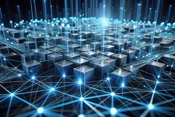 Fototapete - Exploring the intricate world of digital connections and vibrant networks under shimmering light pathways Generative AI