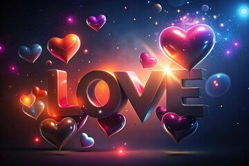 Poster - Bright hearts illuminate the night sky with vibrant colors as love takes center stage in a cosmic celebration of affection and joy Generative AI